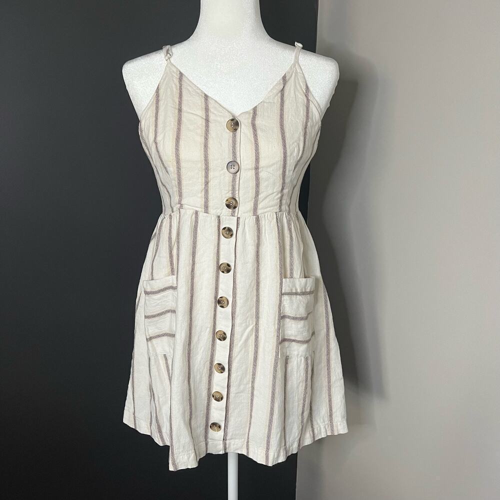 Gilli Woman’s‎ Cream Tan Burgundy Striped Summer Sleeveless Sundress- Size L